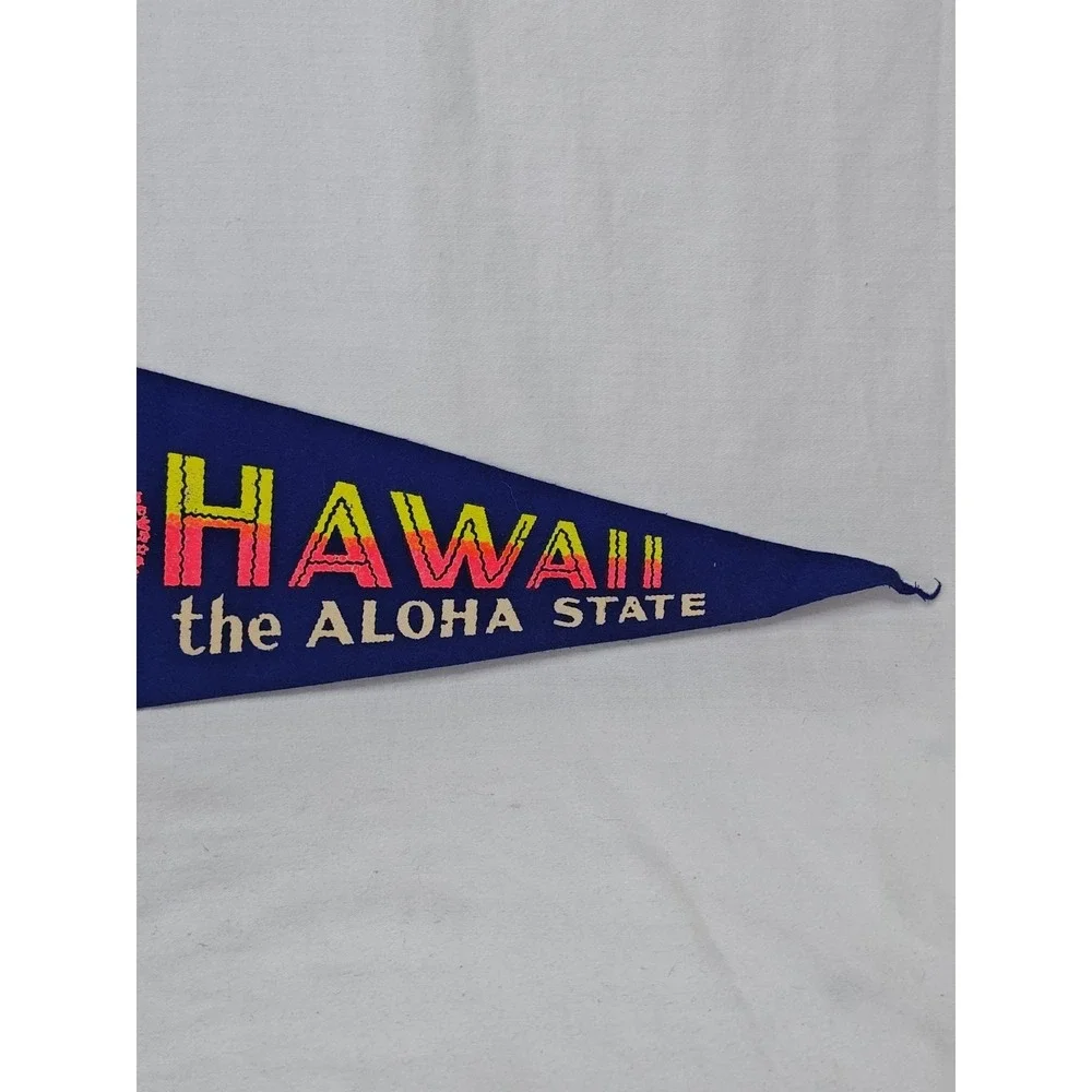 Vintage 60s Hawaii The Aloha State Pennant Blue Tourist Souvenir Hula Dancer
